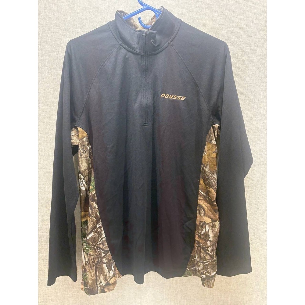 Gamehide Ponsse Mens XL 1/4 Zip Camo Performance Pullover Shirt Black Camouflage